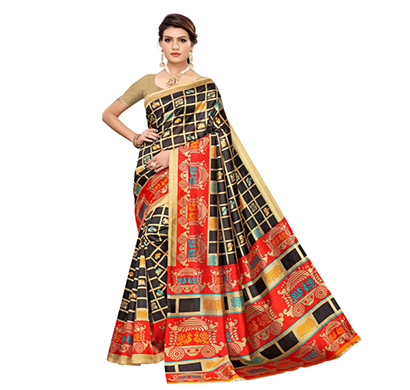 eka lifestyle (132eka) art silk check printed saree with blouse (multicolor)